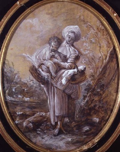 Woman with Child in Country Landscape by Jean Baptiste Huet