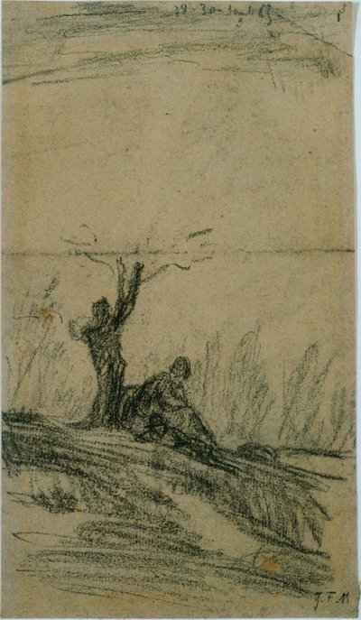 Figure Seated Under a Tree by Jean Francois Millet