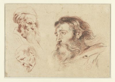 Three Male Heads by Jean Antoine Watteau (rejected attribution)
