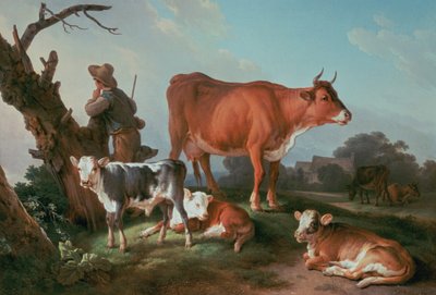 Pastoral Scene with a Cowherd by Jean Baptiste Huet