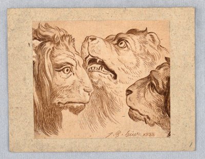 Three Lion Heads by Jean Baptiste Huet