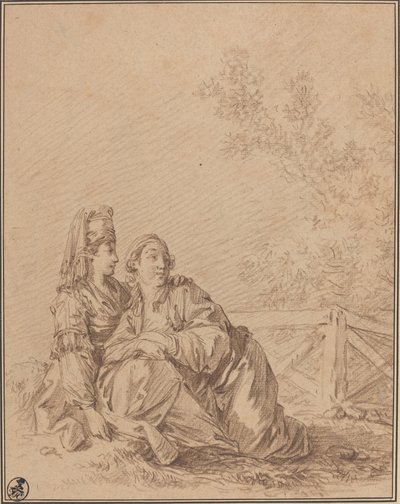 Two Russians Seated in Landscape by Jean Baptiste Le Prince