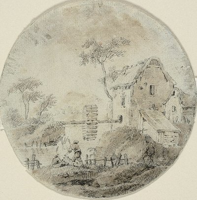 Water Mill with Figures beside River by Jean Baptiste Pillement