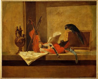 J.B.S. Chardin, Musical Instruments and Parrot by Jean Baptiste Simeon Chardin