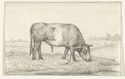 Grazing Bull in a Meadow, Facing Right by Jean Bernard