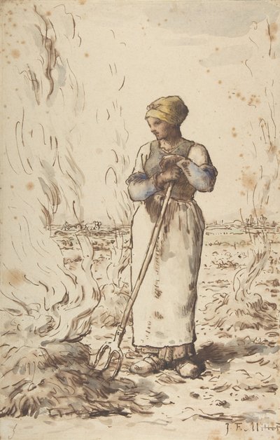 A Woman Burning Weeds, 1830-75 by Jean Francois Millet