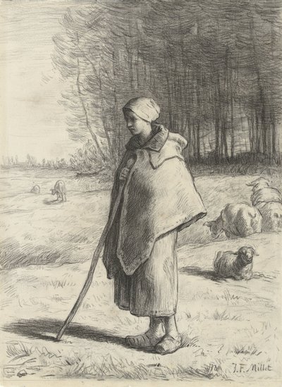 Shepherdess Leaning on a Stick by Jean Francois Millet