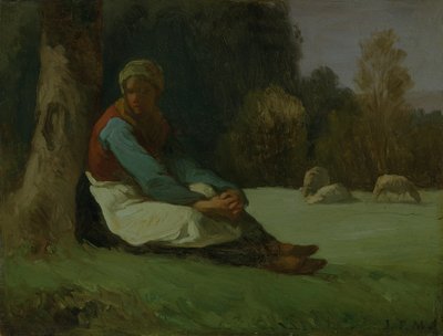 Seated shepherdess, c1850s by Jean Francois Millet
