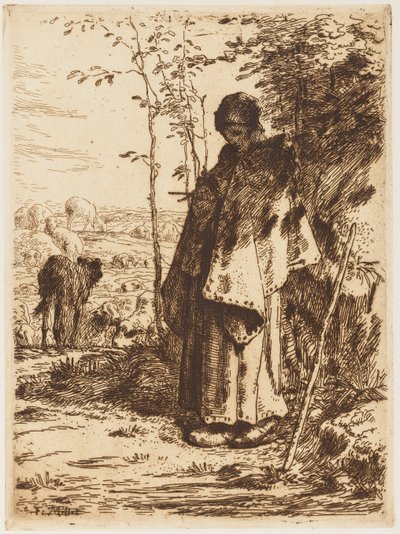 Shepherdess Knitting by Jean Francois Millet