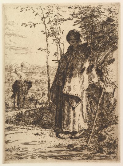 Shepherdess Knitting by Jean Francois Millet