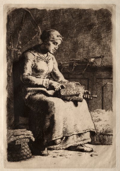 Woman Carding by Jean Francois Millet
