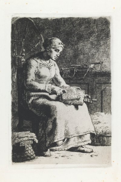 Woman Carding Wool by Jean Francois Millet