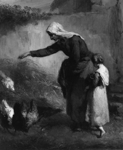 Woman Feeding Chickens by Jean Francois Millet