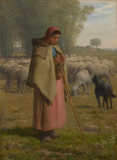 Young Girl Guarding her Sheep by Jean Francois Millet