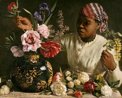 Black woman with Peonies, 1870 by Jean Frederic Bazille