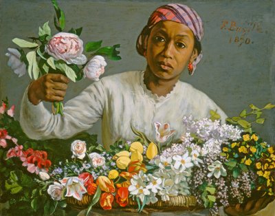 Young Woman with Peonies by Jean Frederic Bazille