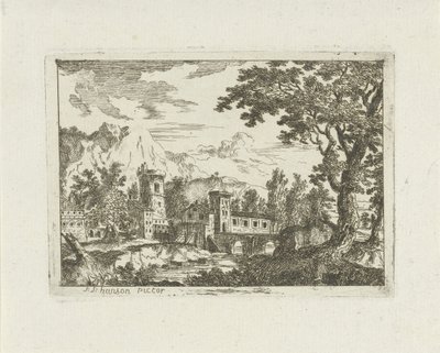 Stone Buildings by a River by Jean Joseph Hanson