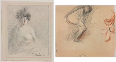 Courtesan (recto) Figure Sketches (verso) by Jean Louis Forain