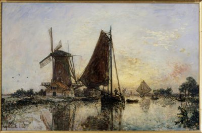 In Holland. Ships by a Mill by Johan Barthold Jongkind