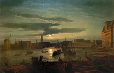The Copenhagen Harbor in Moonlight by Johan Christian Dahl