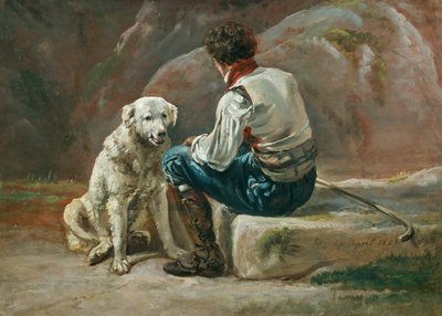 Italian with white dog by Johan Christian Dahl