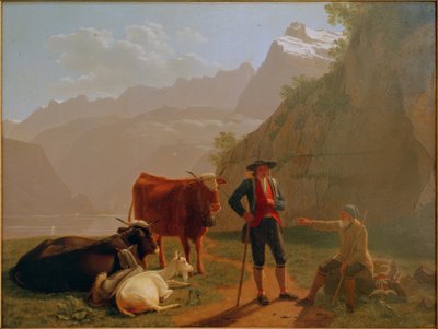 Lake Lucerne with Shepherds by Johan Jakob Biedermann