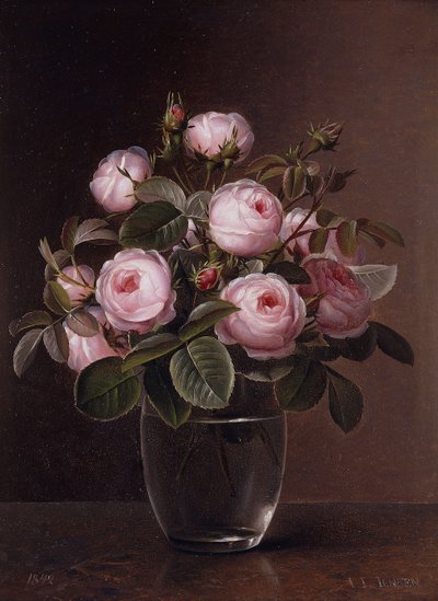 Roses in a Glass Vase by Johan Laurents Jensen