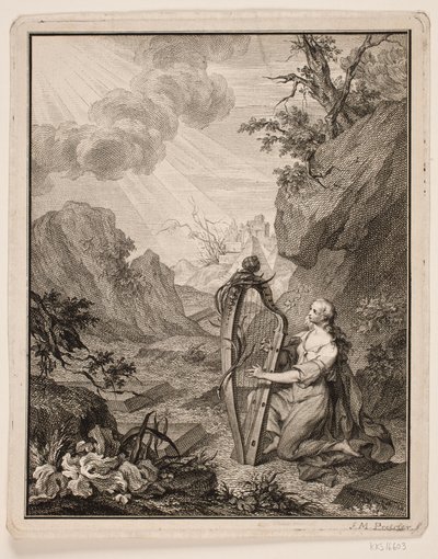 Woman Playing the Harp in a Mountain Landscape by Johan Martin Preisler