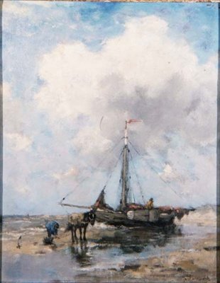 A Beached Fishing Boat by Johan Scherrewitz