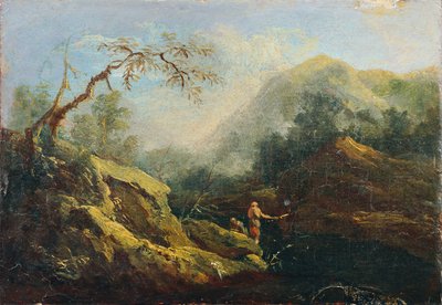 Mountainous Landscape with Angler by Johann Christian Brand