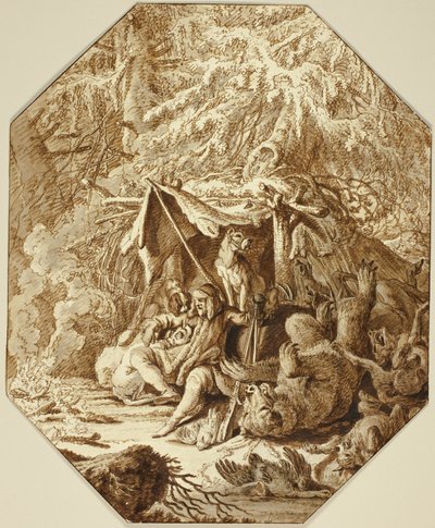 The Daring Hunter, Enduring in Winter by Johann Elias Ridinger