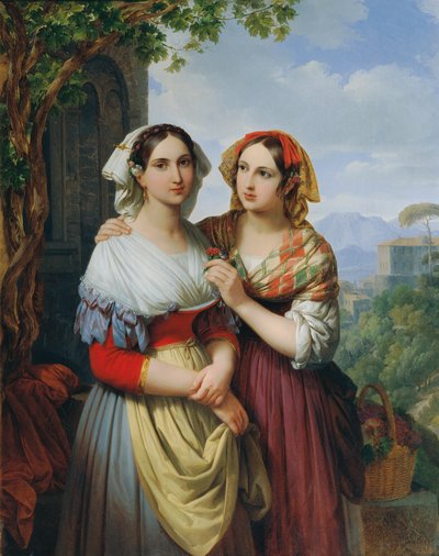 Two Girls in a Landscape by Johann Nepomuk Ender