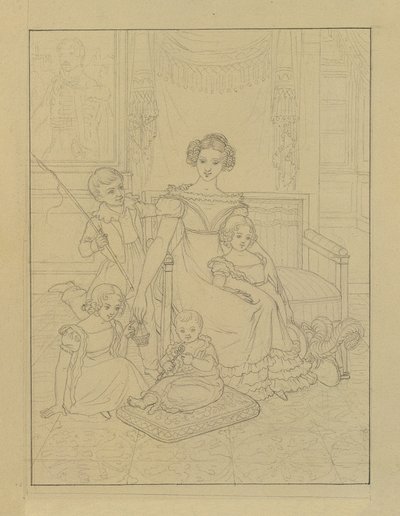 Contour Drawing of a Mother with Four Children by Johann Peter Krafft