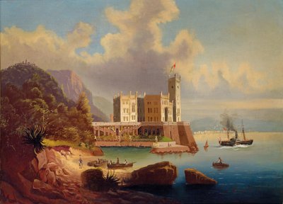 View of Miramare Castle and Trieste by Johann Wilhelm Jankowski