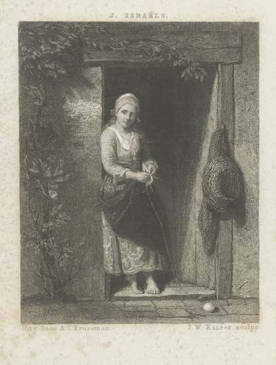 Young Woman with Knitting by Johann Wilhelm Kaiser (I)