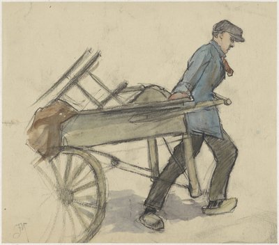 Man Pulling a Handcart by Johannes Abraham Mondt
