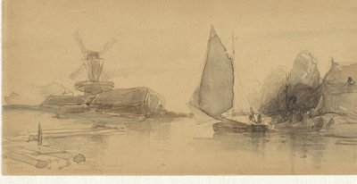 River View with Sailing Ship by Johannes Bosboom