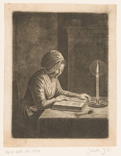Dark Room with Reading Woman by Johannes Christiaan Janson