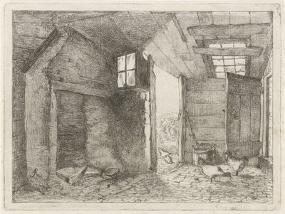 Barn with Chickens by Johannes Everhardus Rijnboutt