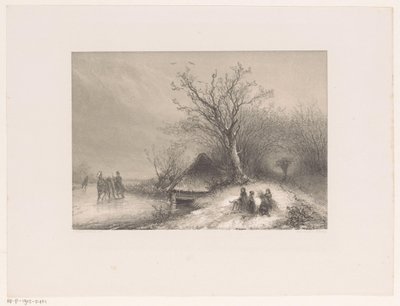 Winter Scene with Sleigh on the Ice by Johannes Franciscus Hoppenbrouwers