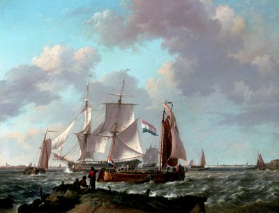 Ships Near the Coast by Johannes Hermanus Koekkoek