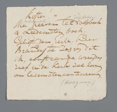 Letter from Rev. Hooyman to the Sexton by Johannes Hooyman