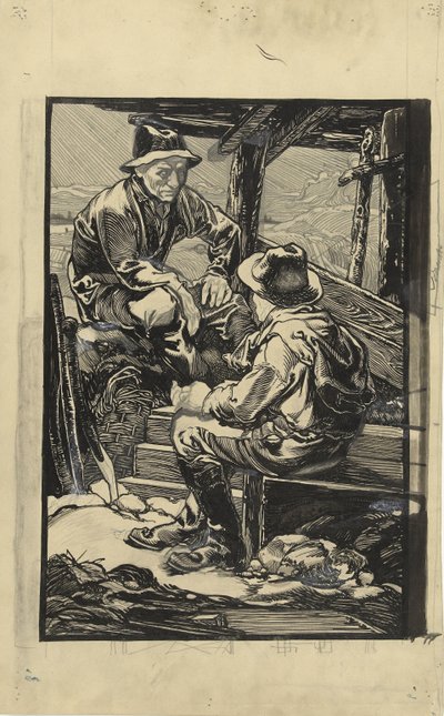 Two Dike Workers in a Wooden Hut by Johannes Josephus Aarts