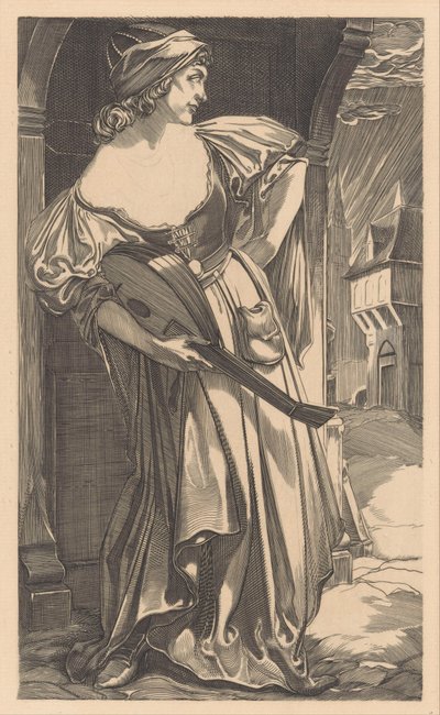 Woman with Lute on the Street by Johannes Josephus Aarts