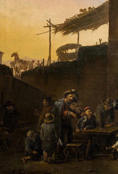 Drinkers in front of an Italian inn by Johannes Lingelbach