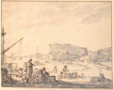 Harbor Landscape by Johannes Lingelbach