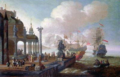 Mediterranean Harbour Scene by Johannes Lingelbach