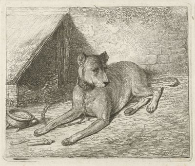 Dog on a Chain by a Kennel by Johannes Mock