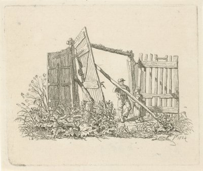 Two Figures by an Open Gate by Johannes Mock