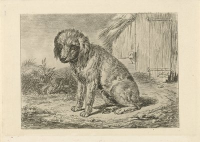 Sitting Dog by a Barn by Johannes Mock
